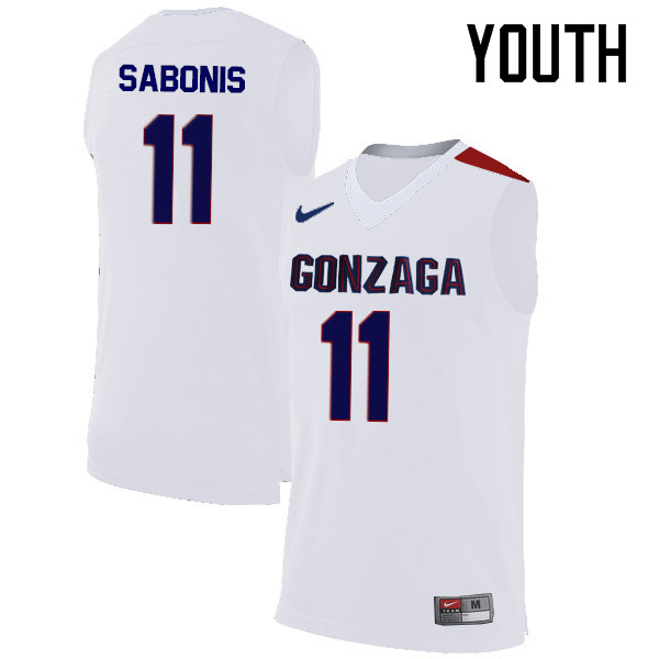 Youth #11 Domantas Sabonis Gonzaga Bulldogs College Basketball Jerseys-White - Click Image to Close